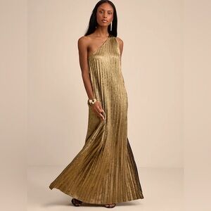 Lulus Gold Pleated One Shoulder Dress
